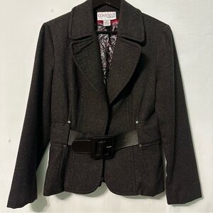 Company Ellen Tracy Dark Gray Blazer Womens 6 Cropped Wool Blend Wide Belt